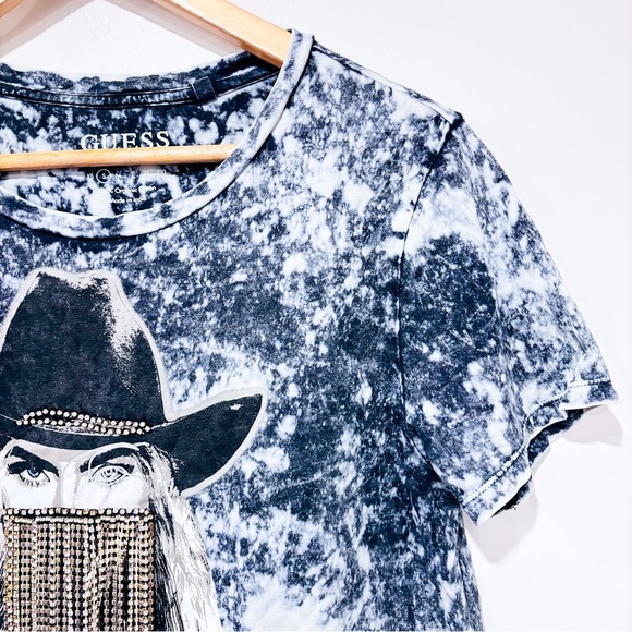 GUESS Grey tie-dye t-shirt with cowgirl and diamond fringes - Picture 2 of 8